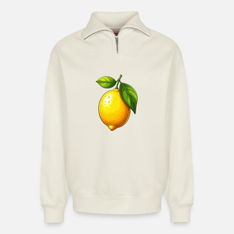 Zitrone - Relaxed Unisex Organic Half Zip Sweatshirt – von SPREAD - Naturweiß