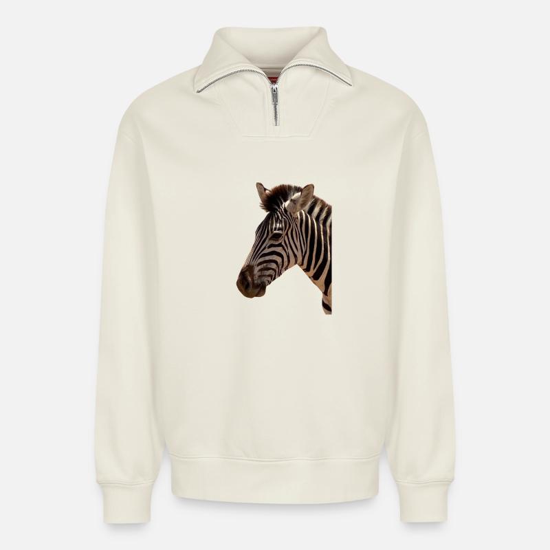 Zebra Head - Relaxed Unisex Organic Half Zip Sweatshirt – by SPREAD - off white