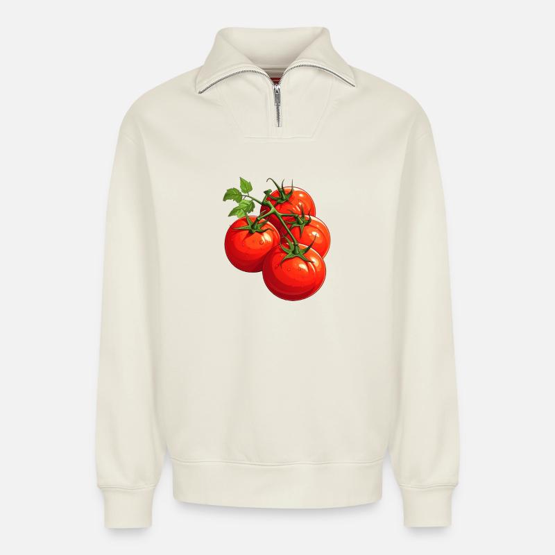 Tomaten - Relaxed Unisex Organic Half Zip Sweatshirt – von SPREAD - Naturweiß