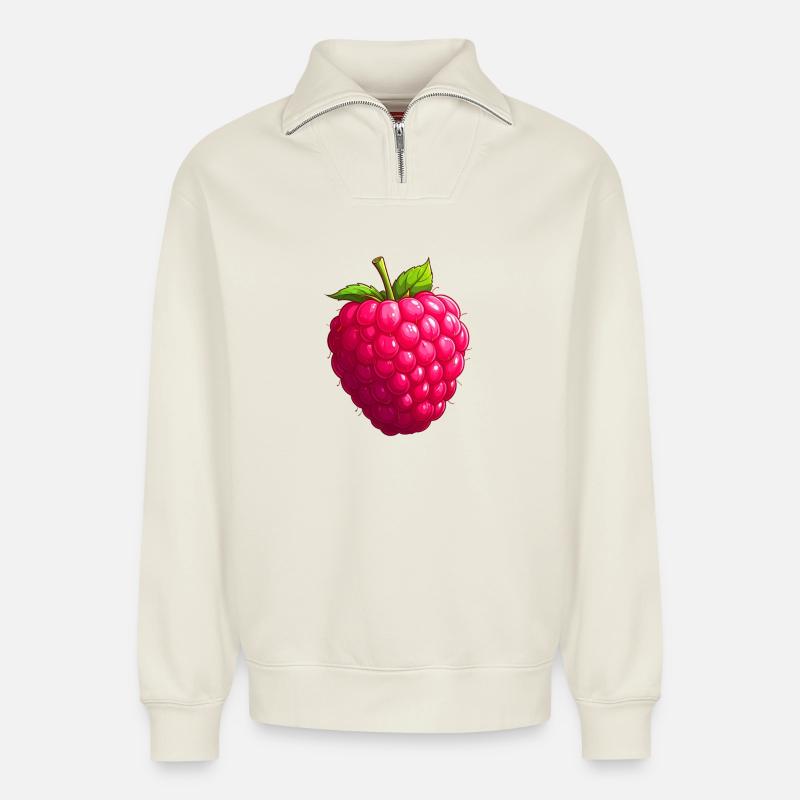 Raspberry - Relaxed Unisex Organic Half Zip Sweatshirt – by SPREAD - off white