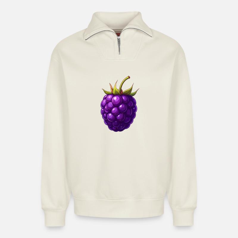 Brombeere - Relaxed Unisex Organic Half Zip Sweatshirt – von SPREAD - Naturweiß