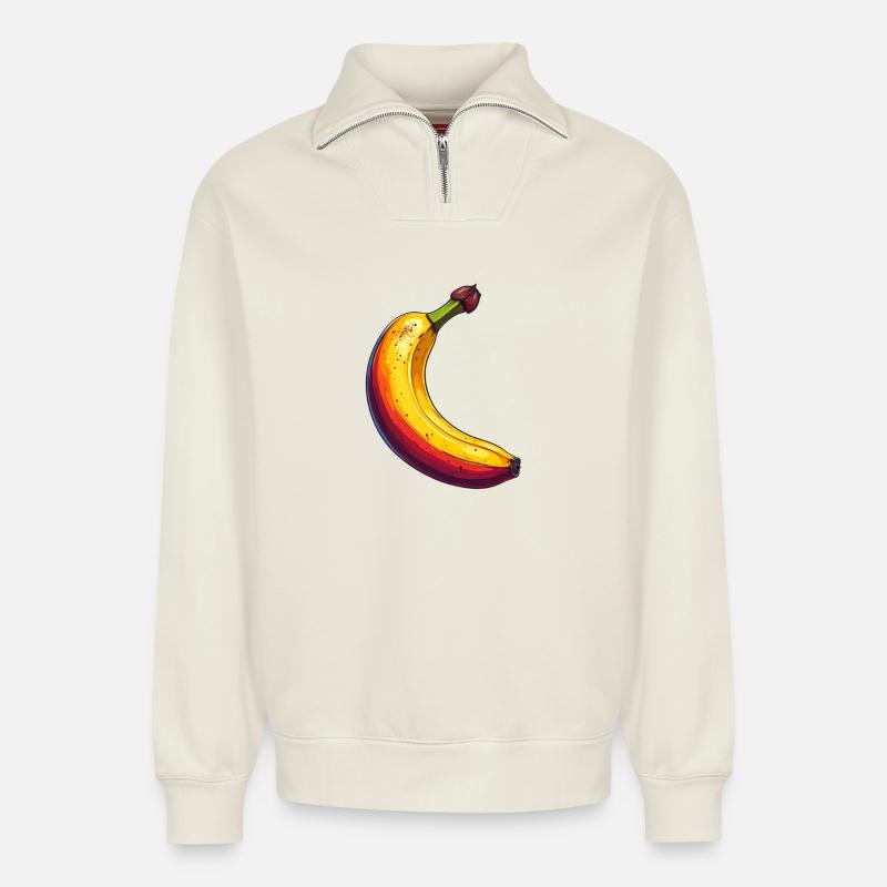 Banane - Relaxed Unisex Organic Half Zip Sweatshirt – von SPREAD - Naturweiß