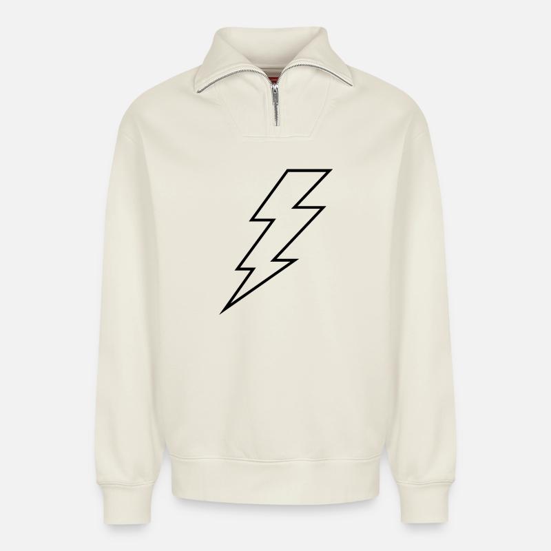 Lightning bolt - Relaxed Unisex Organic Half Zip Sweatshirt – by SPREAD - off white
