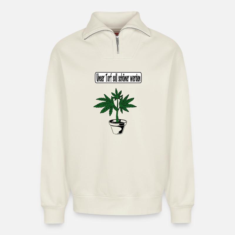 Cannabis-Design - Relaxed Unisex Organic Half Zip Sweatshirt – von SPREAD - Naturweiß