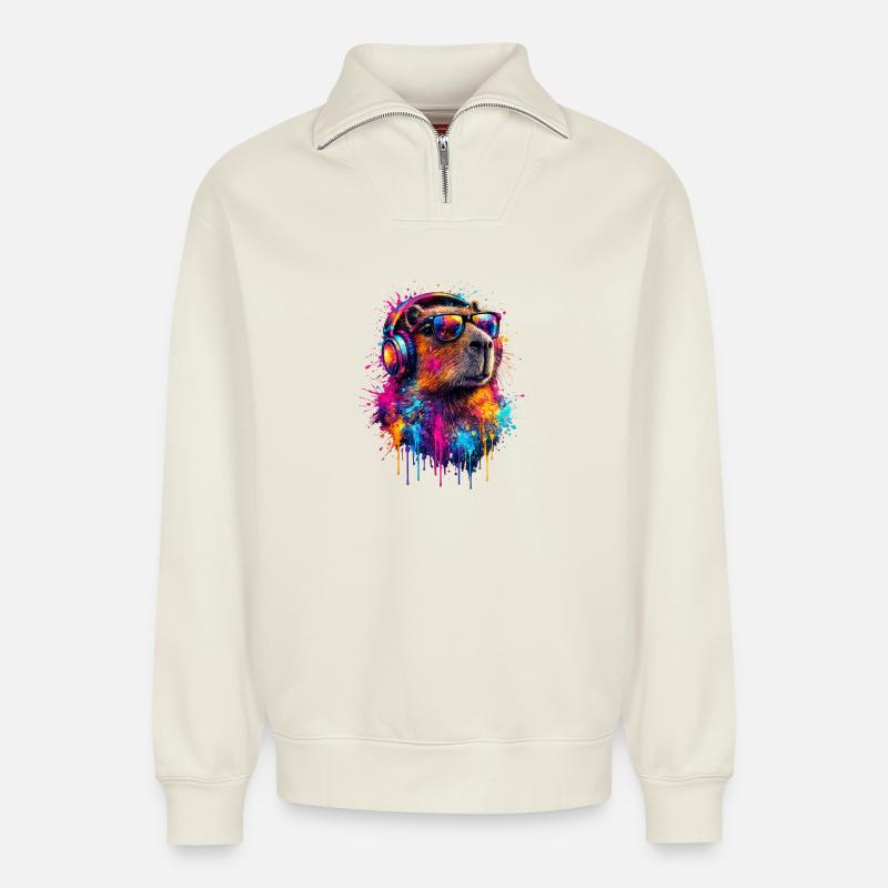 Capybara - Relaxed Unisex Organic Half Zip Sweatshirt – by SPREAD - off white