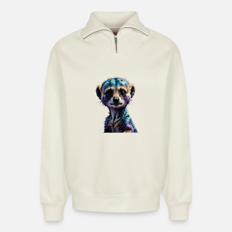 Buntes Erdmännchen Wasserfarben-Illustration - Relaxed Unisex Organic Half Zip Sweatshirt – von SPREAD - Naturweiß