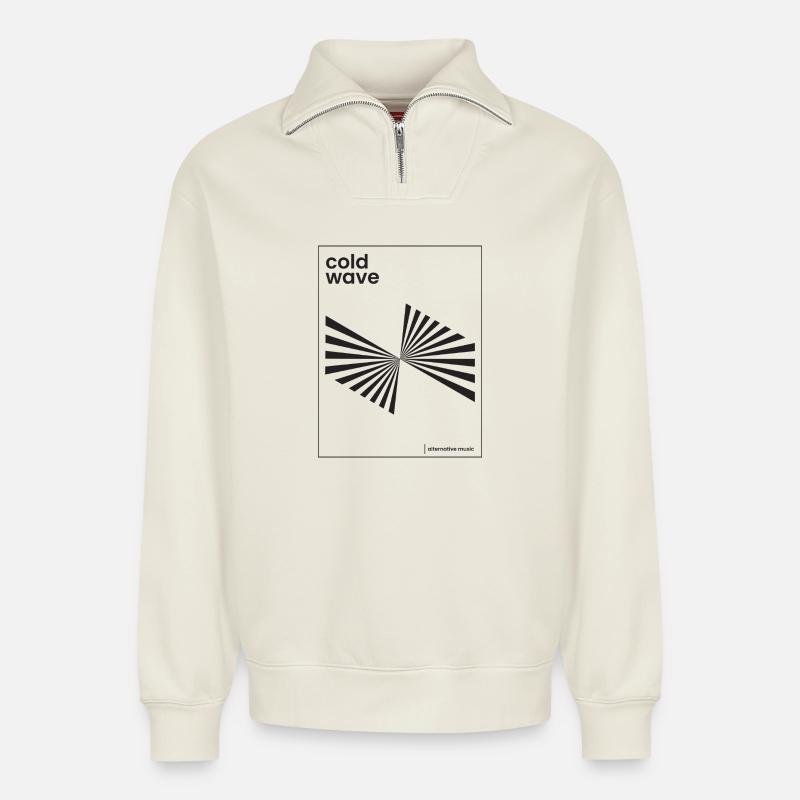 Conception d’affiche de musique Cold Wave - Sweat unisexe décontracté en coton biologique à demi-zip – de SPREAD - blanc cassé