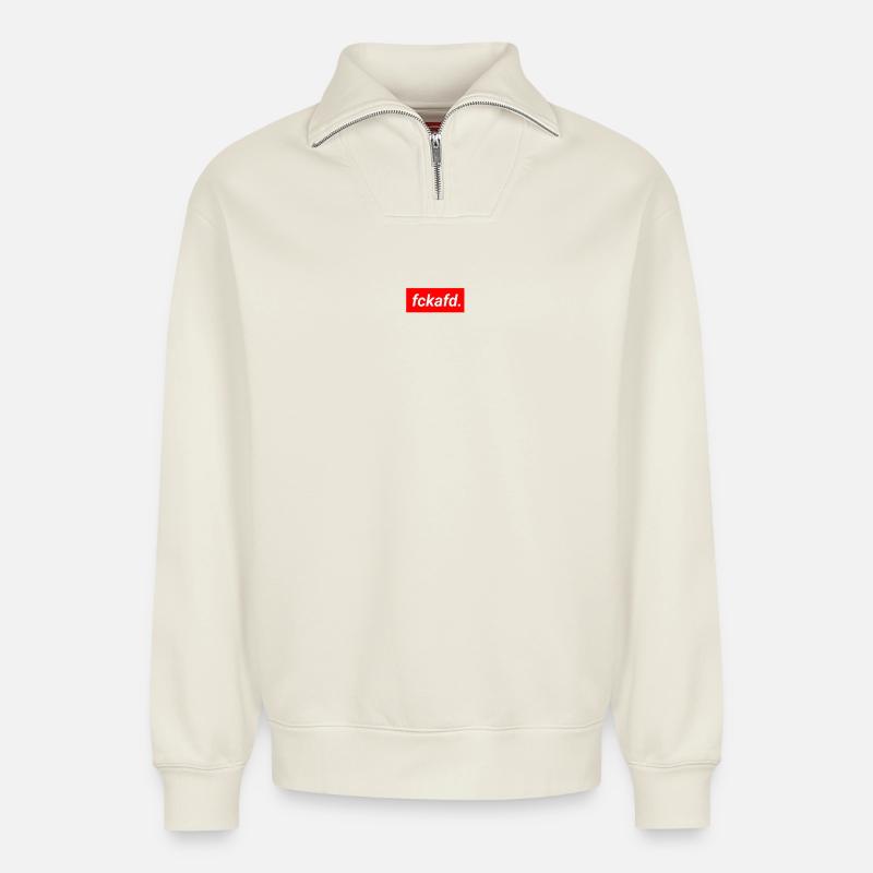 FCKAFD - Relaxed Unisex Organic Half Zip Sweatshirt – by SPREAD - off white
