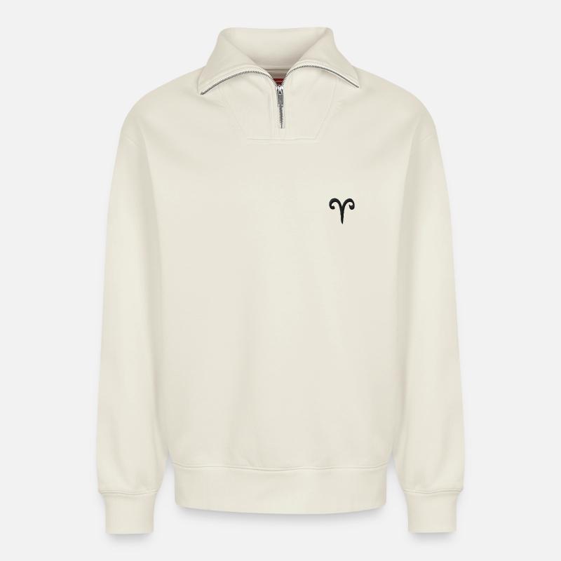 Aries - Relaxed Unisex Organic Half Zip Sweatshirt – von SPREAD - Naturweiß