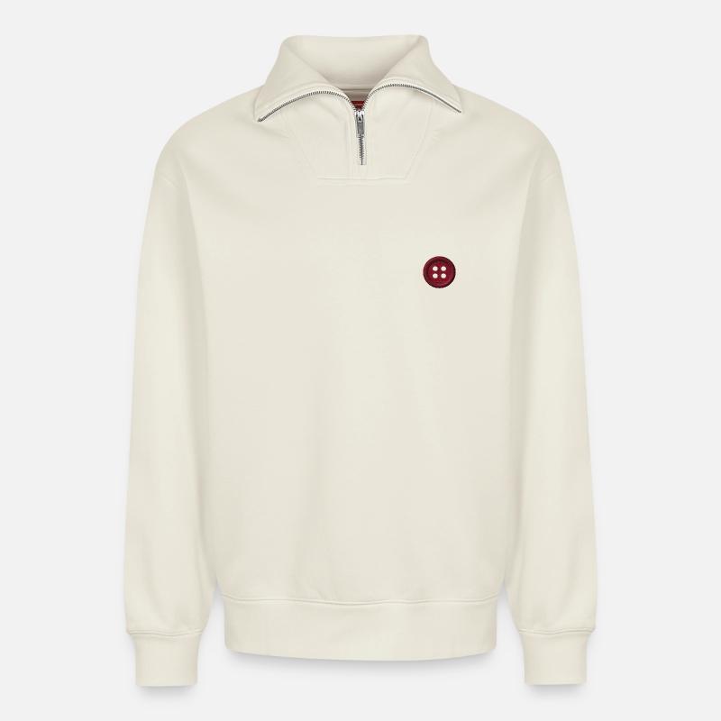 Embroidered button - Relaxed Unisex Organic Half Zip Sweatshirt – by SPREAD - off white