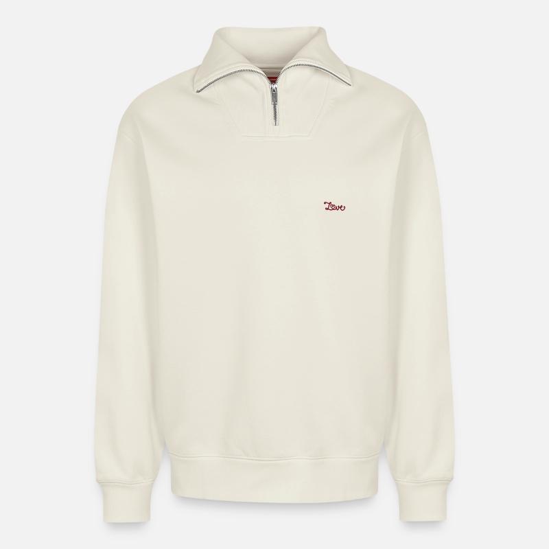 Amour - Sweat unisexe décontracté en coton biologique à demi-zip – de SPREAD - blanc cassé