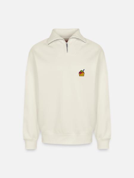 Glace - Sweat unisexe décontracté en coton biologique à demi-zip – de SPREAD - blanc cassé