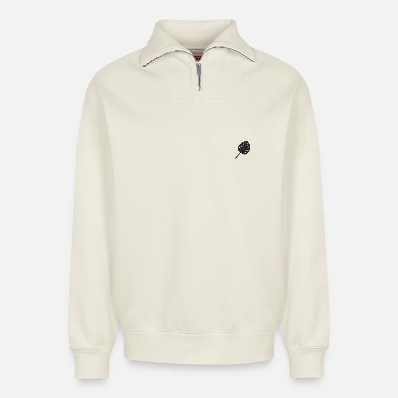 Monstera - Relaxed Unisex Organic Half Zip Sweatshirt – von SPREAD - Naturweiß