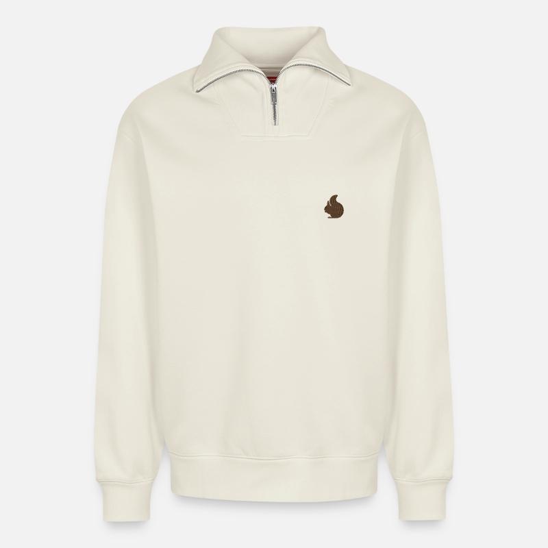 Eichhörnchen bestickt - Relaxed Unisex Organic Half Zip Sweatshirt – von SPREAD - Naturweiß