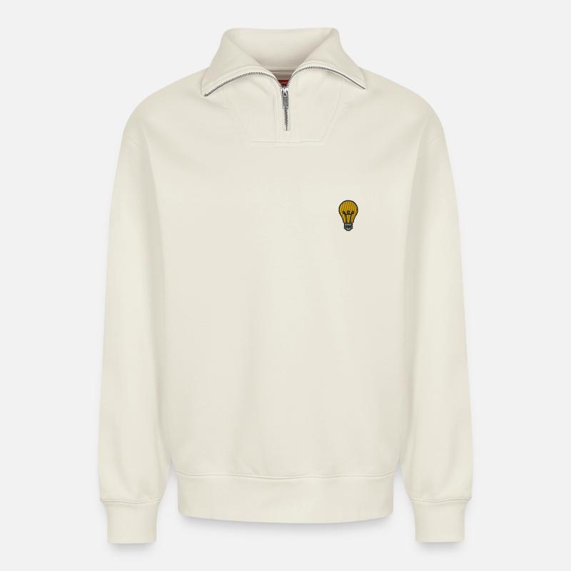 Embroidered light bulb - Relaxed Unisex Organic Half Zip Sweatshirt – by SPREAD - off white