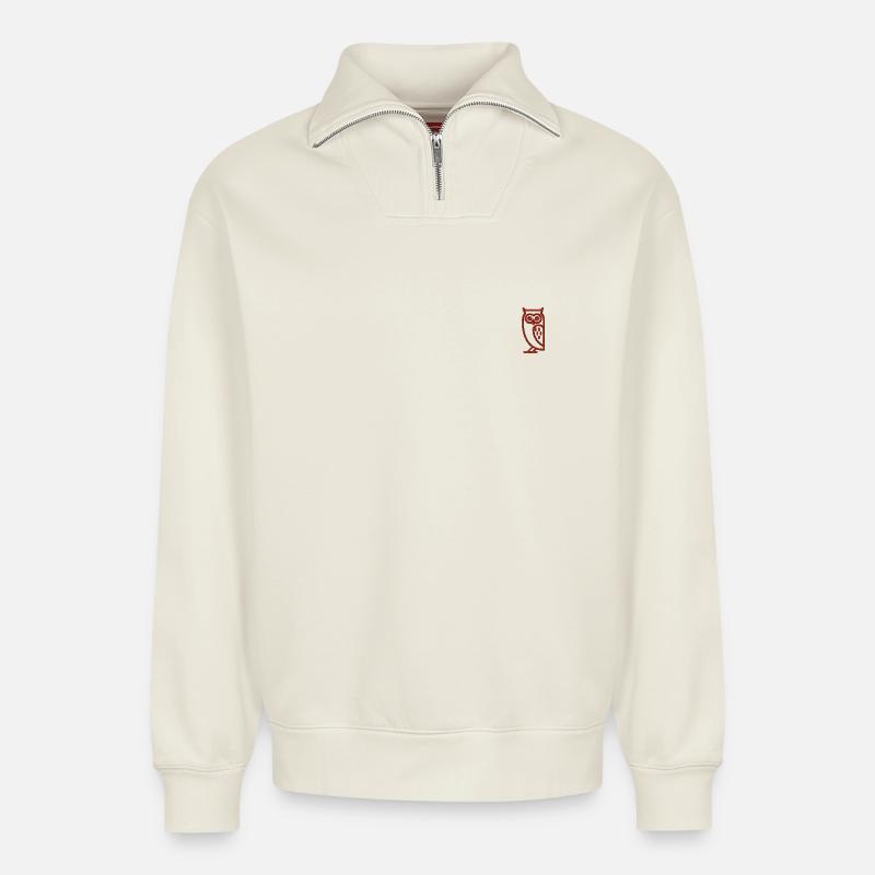 Eule - Relaxed Unisex Organic Half Zip Sweatshirt – von SPREAD - Naturweiß