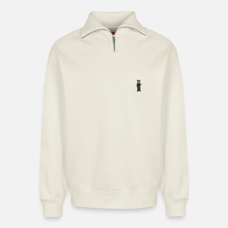Teddybär 9 - Relaxed Unisex Organic Half Zip Sweatshirt – von SPREAD - Naturweiß