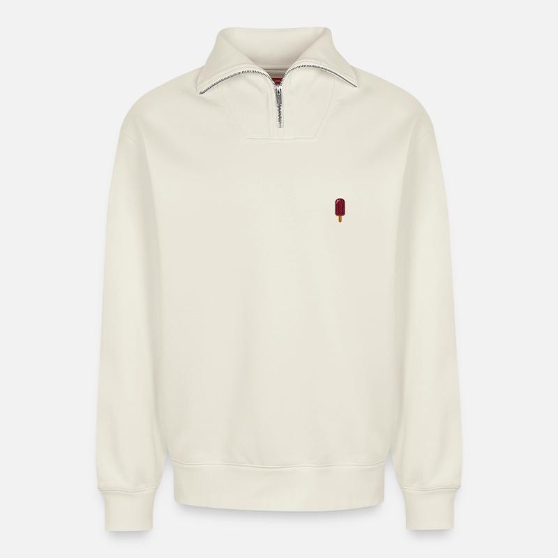 Crème glacée Magneta - Sweat unisexe décontracté en coton biologique à demi-zip – de SPREAD - blanc cassé