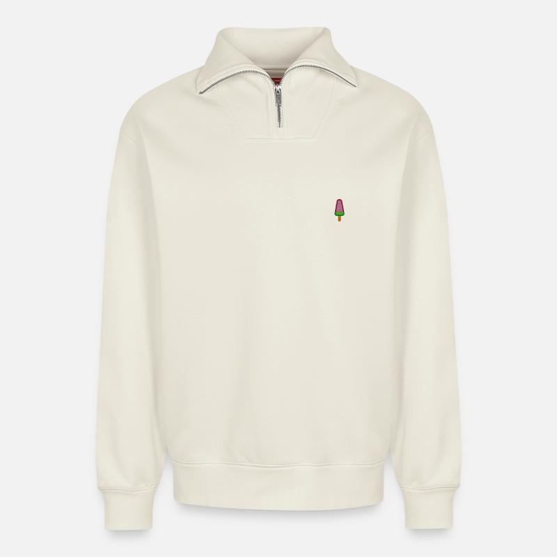 Eis am Stiel - Relaxed Unisex Organic Half Zip Sweatshirt – von SPREAD - Naturweiß