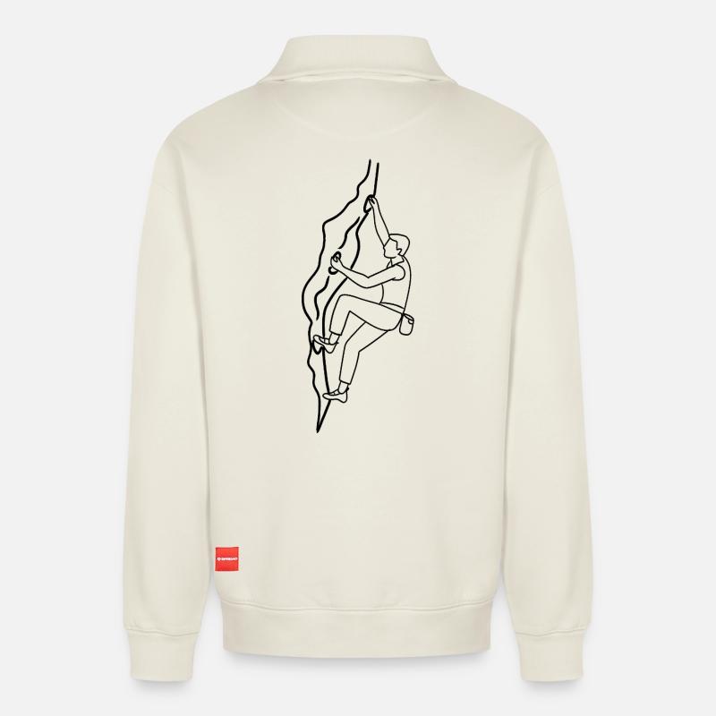 Mann auf kletterwand - Relaxed Unisex Organic Half Zip Sweatshirt – von SPREAD - Naturweiß