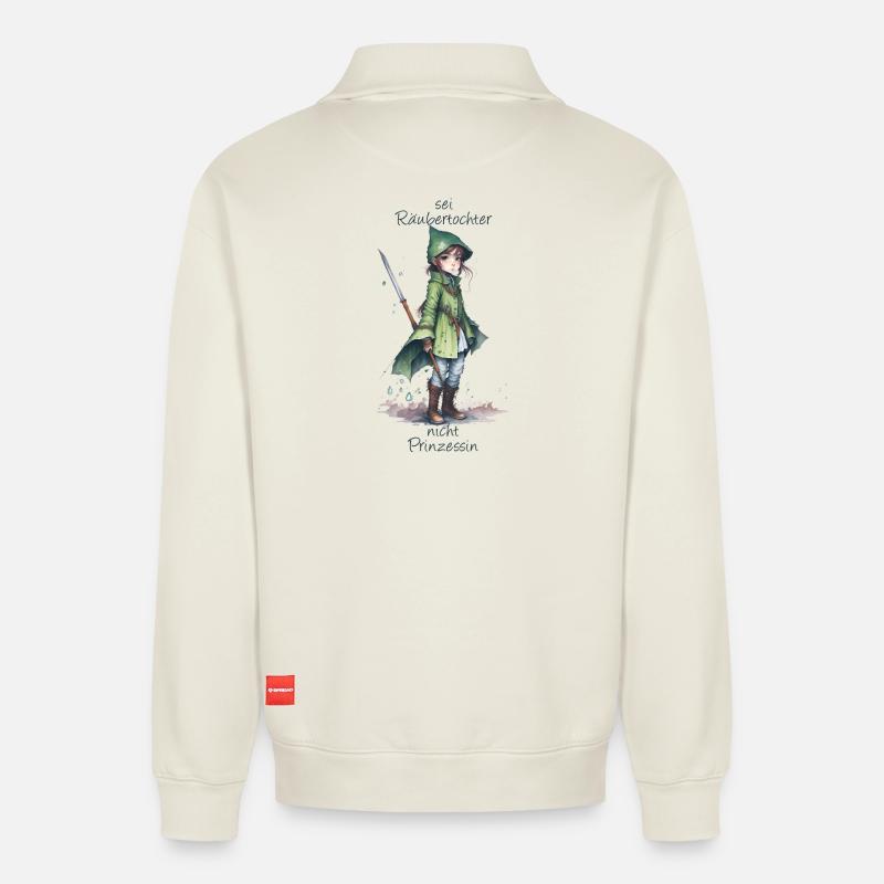 Räubertochter - Relaxed Unisex Organic Half Zip Sweatshirt – von SPREAD - Naturweiß
