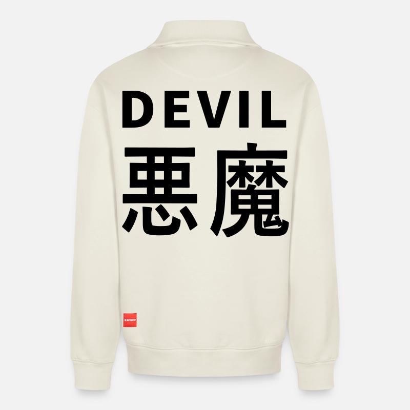 Devil's Kajni - Relaxed Unisex Organic Half Zip Sweatshirt – by SPREAD - off white