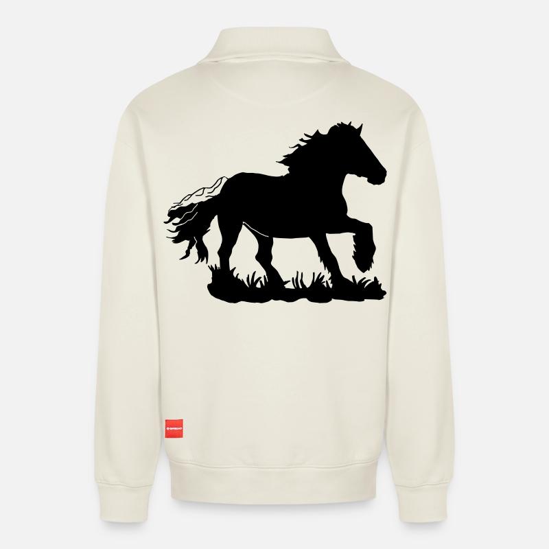 Kaltblut, Kaltblüter, Draft horse - Relaxed Unisex Organic Half Zip Sweatshirt – von SPREAD - Naturweiß