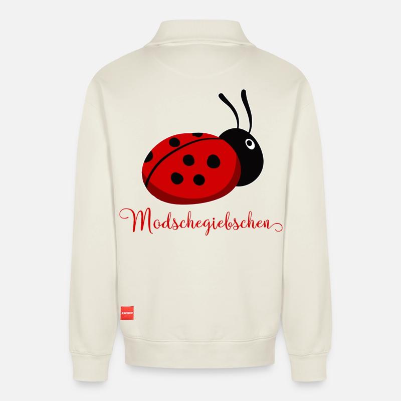 Modschegiebchen Ladybug Saxon Gift Idea - Relaxed Unisex Organic Half Zip Sweatshirt – by SPREAD - off white