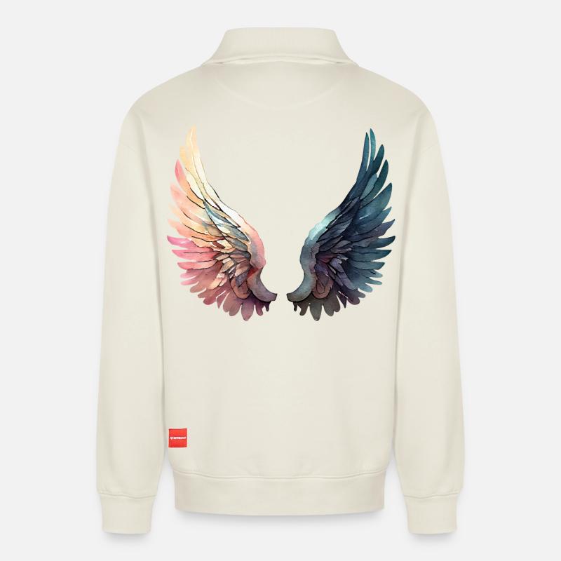 Artistic Rainbow Wings - Relaxed Unisex Organic Half Zip Sweatshirt – by SPREAD - off white