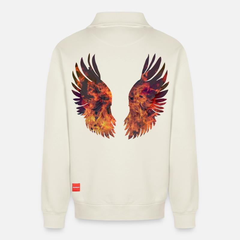 Hell brennende Flügel - Relaxed Unisex Organic Half Zip Sweatshirt – von SPREAD - Naturweiß