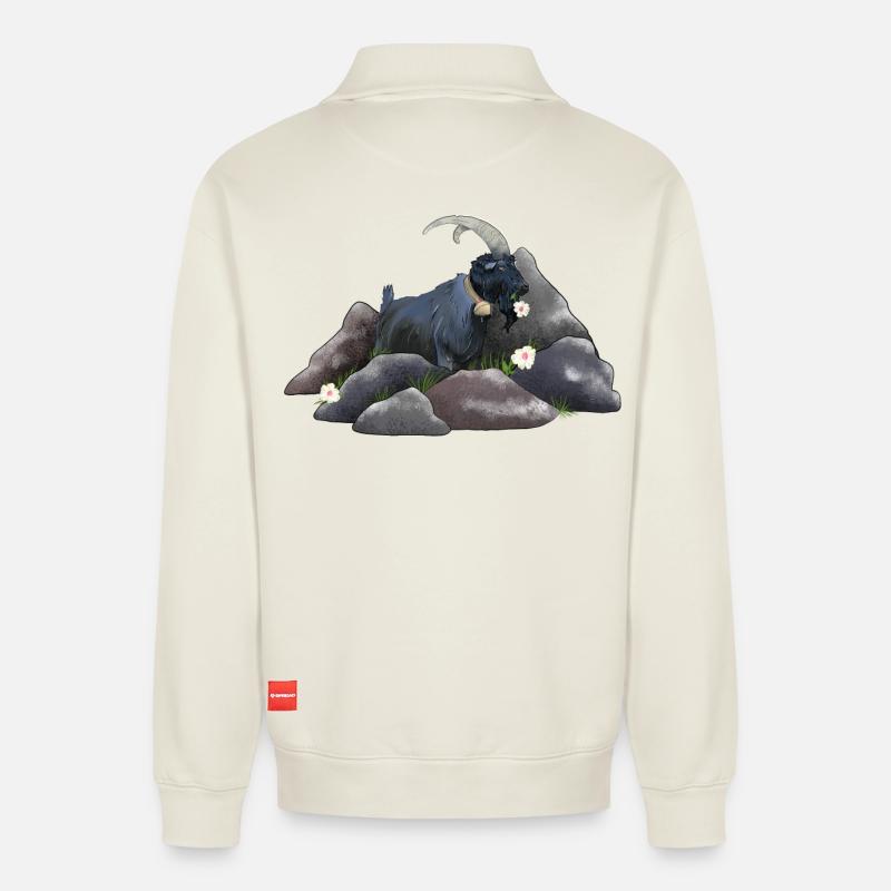 Steinbock - Relaxed Unisex Organic Half Zip Sweatshirt – von SPREAD - Naturweiß