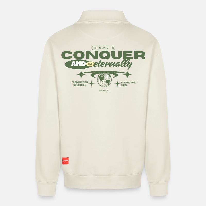 Conquer - Relaxed Unisex Organic Half Zip Sweatshirt – by SPREAD - off white