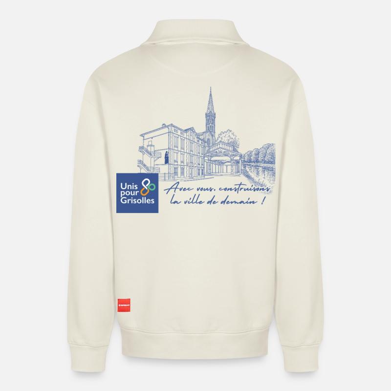 tshirt_unispourgrisolles - Relaxed Unisex Organic Half Zip Sweatshirt – von SPREAD - Naturweiß