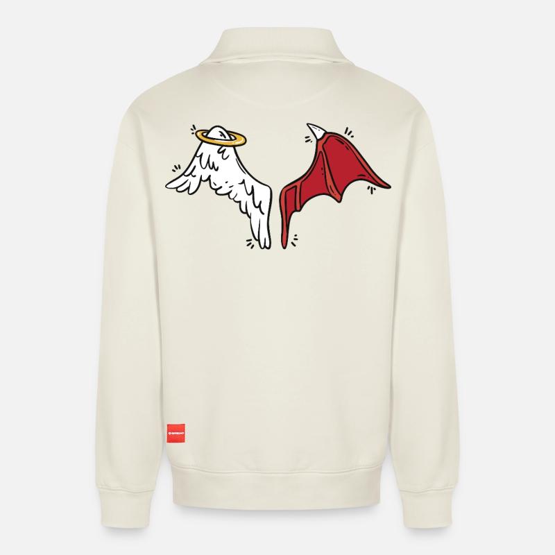 Angels & Devils - Relaxed Unisex Organic Half Zip Sweatshirt – by SPREAD - off white
