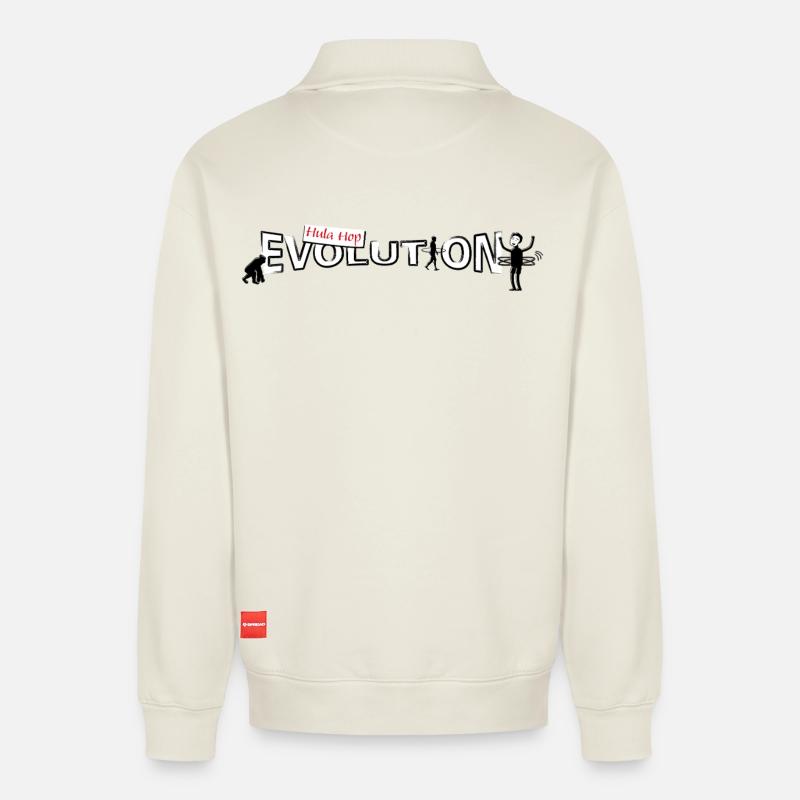 Hula hop Evolution - Relaxed Unisex Organic Half Zip Sweatshirt – by SPREAD - off white