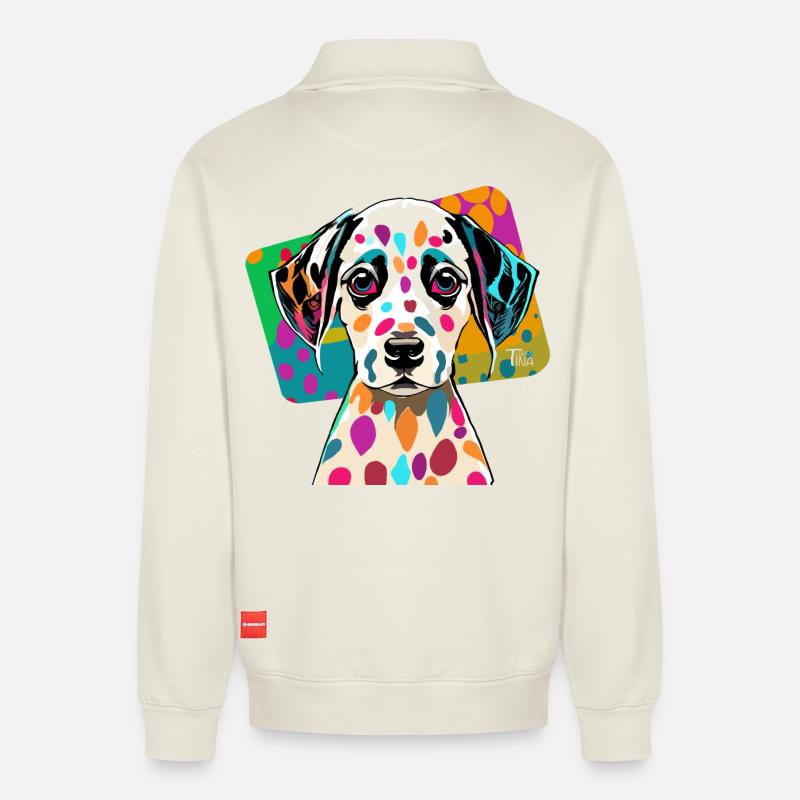 Dalmatiner - Relaxed Unisex Organic Half Zip Sweatshirt – von SPREAD - Naturweiß