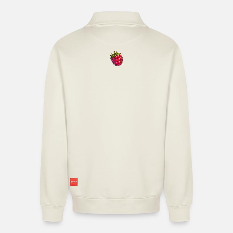 Raspberry cartoon sparkle - Relaxed Unisex Organic Half Zip Sweatshirt – by SPREAD - off white