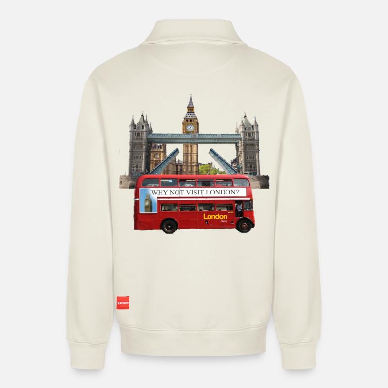 London Landmarks Collage - Relaxed Unisex Organic Half Zip Sweatshirt – von SPREAD - Naturweiß