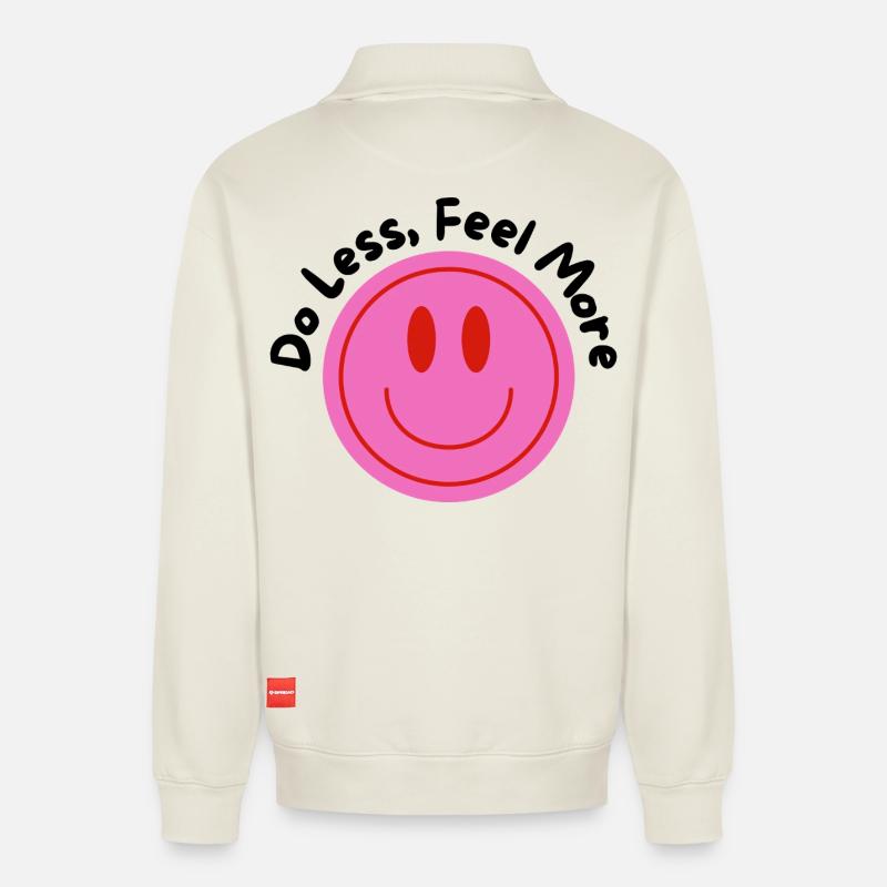 DO LESS-FEEL MORE - Relaxed Unisex Organic Half Zip Sweatshirt – von SPREAD - Naturweiß