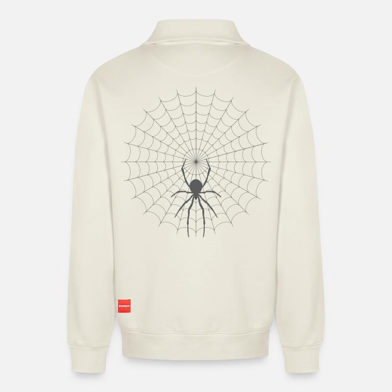 Spider Web Silhouette - Relaxed Unisex Organic Half Zip Sweatshirt – by SPREAD - off white