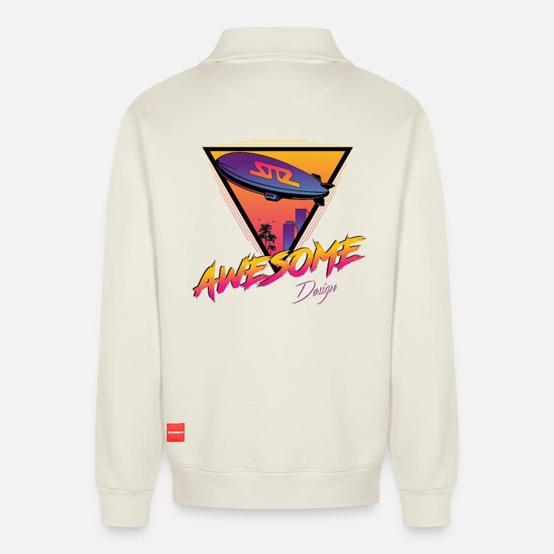 Dirigeable - Sweat unisexe décontracté en coton biologique à demi-zip – de SPREAD - blanc cassé