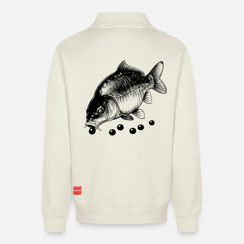Carp at lunch - Relaxed Unisex Organic Half Zip Sweatshirt – by SPREAD - off white