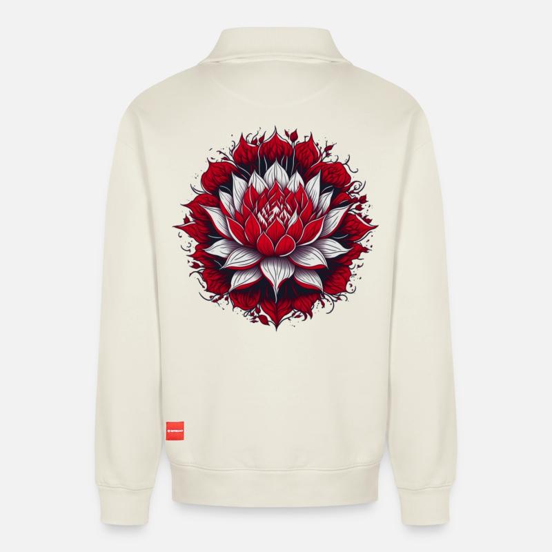 Lotus - Relaxed Unisex Organic Half Zip Sweatshirt – von SPREAD - Naturweiß