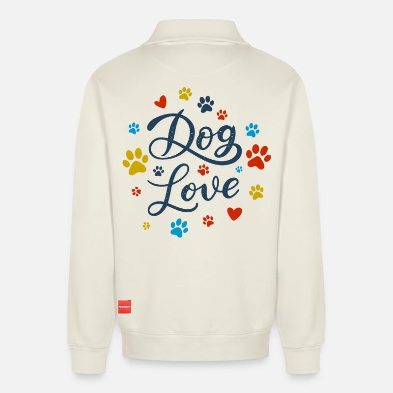 Dog Love Script - Relaxed Unisex Organic Half Zip Sweatshirt – by SPREAD - off white