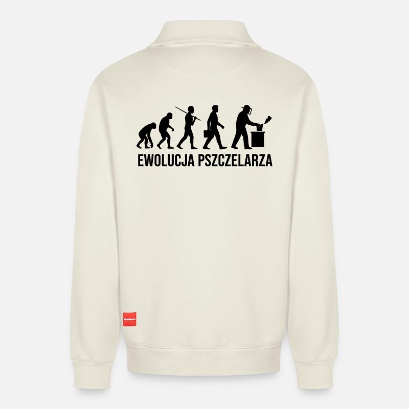 Die Entwicklung des Imkers - Relaxed Unisex Organic Half Zip Sweatshirt – von SPREAD - Naturweiß