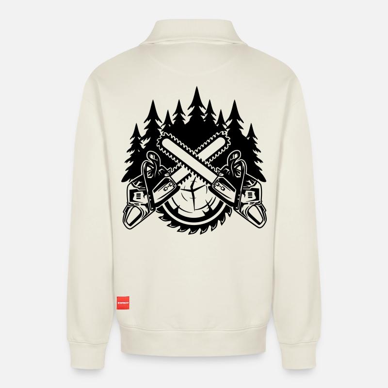 Motorsägen - Relaxed Unisex Organic Half Zip Sweatshirt – von SPREAD - Naturweiß