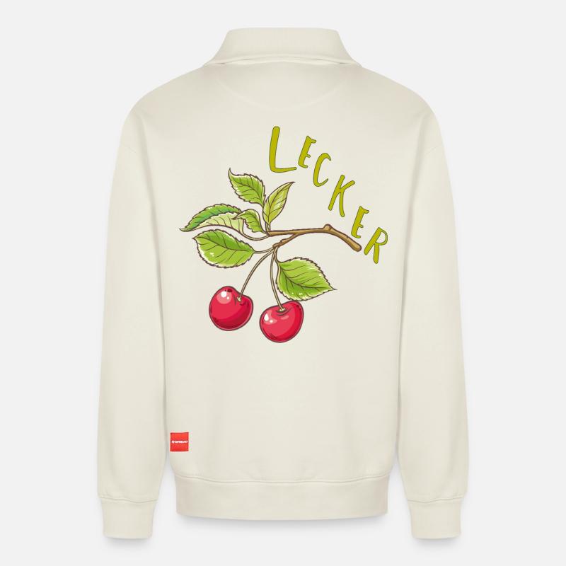 Kirschen  - Relaxed Unisex Organic Half Zip Sweatshirt – von SPREAD - Naturweiß