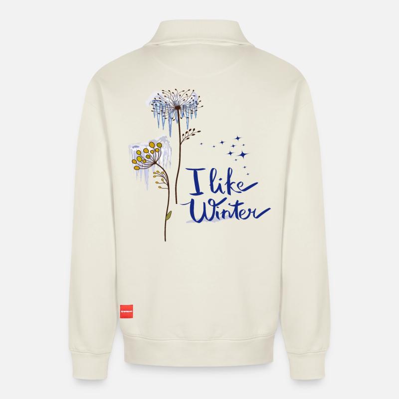 Eisblumen Winter - Relaxed Unisex Organic Half Zip Sweatshirt – von SPREAD - Naturweiß