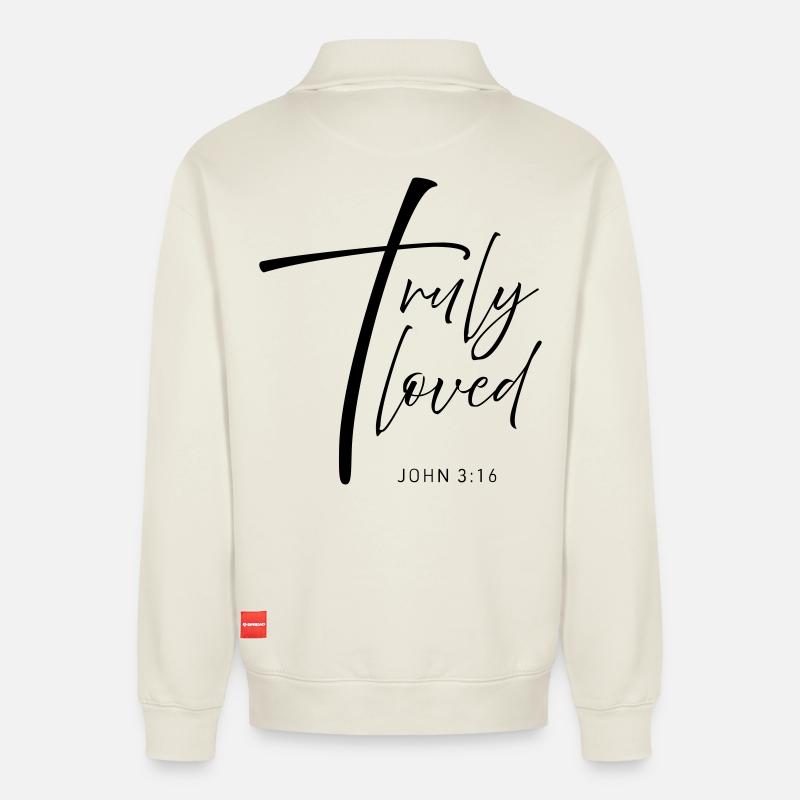 CROSS truly loved - Relaxed Unisex Organic Half Zip Sweatshirt – von SPREAD - Naturweiß
