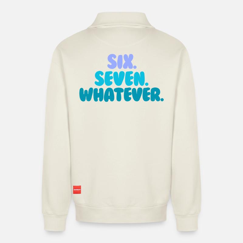 six seven - Relaxed Unisex Organic Half Zip Sweatshirt – by SPREAD - off white